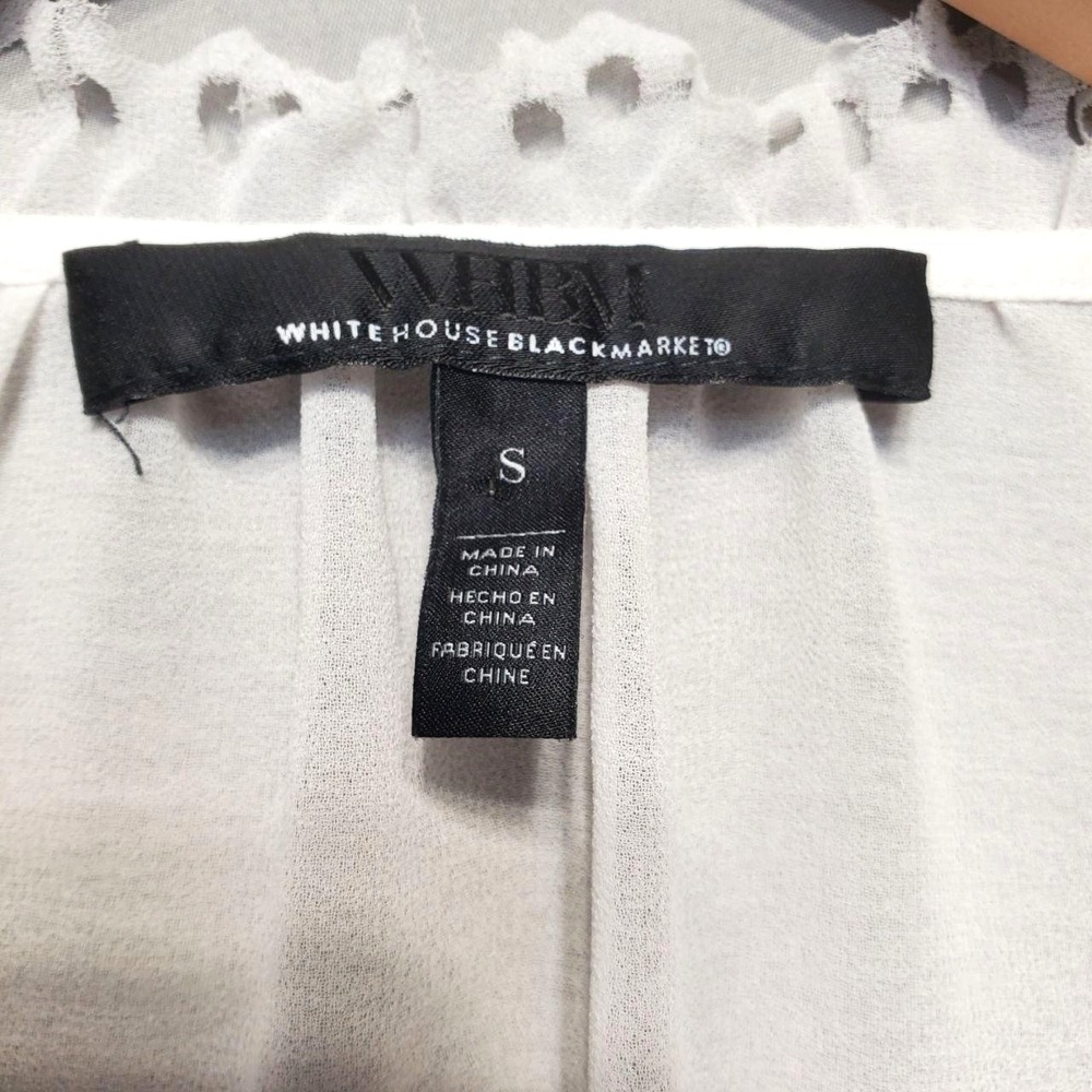 White House Black Market Sheer Ruffle Blouse Womens S White Chiffon Romantic - Picture 3 of 10